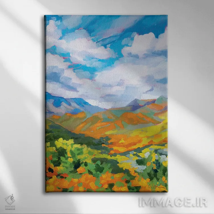تابلو تپههای نارنجی روان اثر آندریا فِیرفرویس - نمای روبهرو روی دیوار
