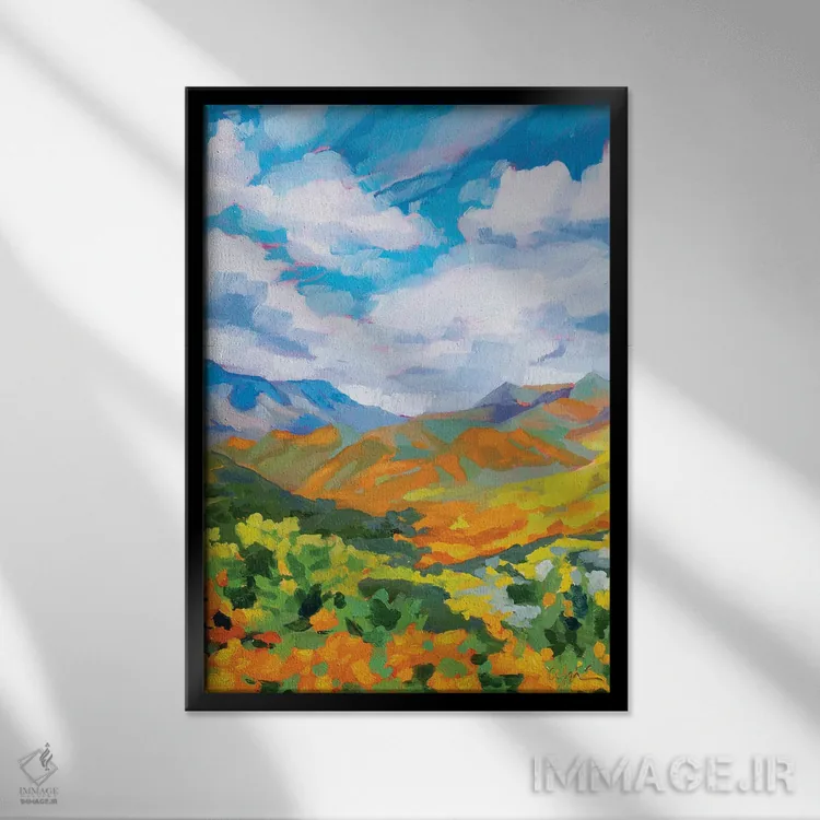 تابلو تپههای نارنجی روان اثر آندریا فِیرفرویس - نمای قابدار مشکی