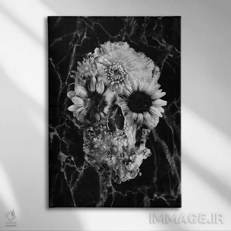 تابلو جمجمه گلدار شماره ۲ اثر علی گولچ - نمای روبهرو روی دیوار