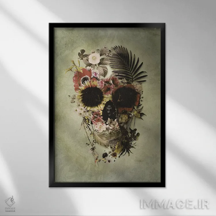 تابلو جمجمه باغی روشن اثر علی گولچ - نمای قابدار مشکی