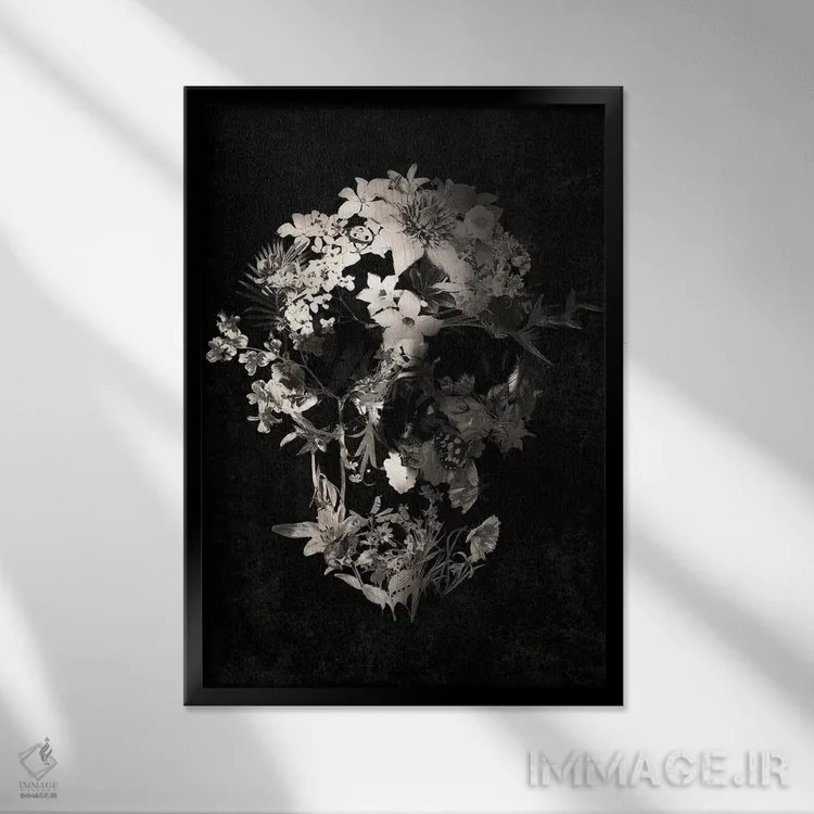 تابلو جمجمه بهاری اثر علی گولچ - نمای قابدار مشکی