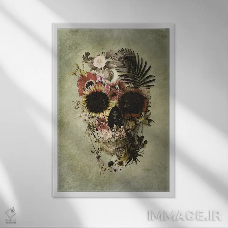 تابلو جمجمه باغی روشن اثر علی گولچ - نمای قابدار سفید