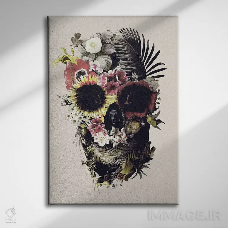 تابلو جمجمه باغی بژ اثر علی گولچ - نمای روبهرو روی دیوار