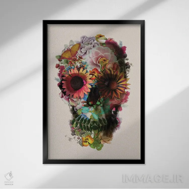 تابلو جمجمه شماره ۲ بژ اثر علی گولچ - نمای قابدار مشکی