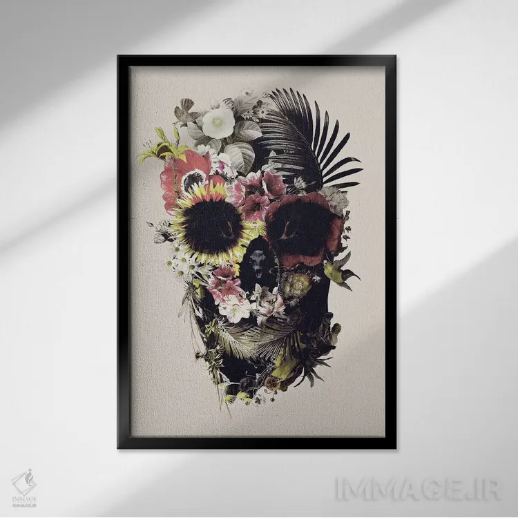 تابلو جمجمه باغی بژ اثر علی گولچ - نمای قابدار مشکی