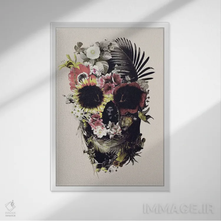 تابلو جمجمه باغی بژ اثر علی گولچ - نمای قابدار سفید