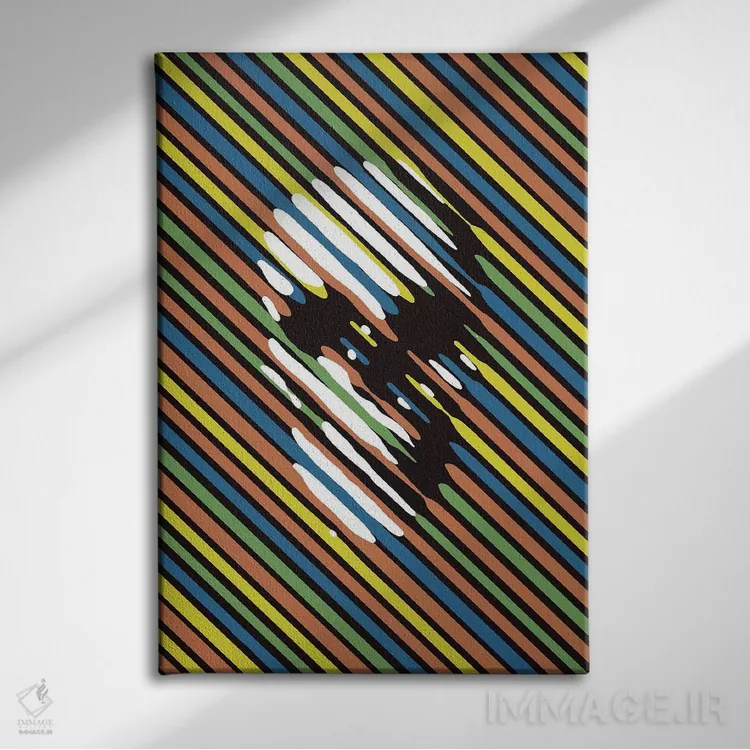 تابلو پرتره جمجمه خطدار اثر علی گولچ - نمای روبهرو روی دیوار