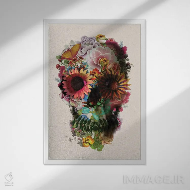 تابلو جمجمه شماره ۲ بژ اثر علی گولچ - نمای قابدار سفید
