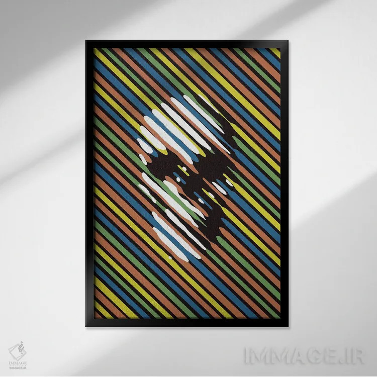 تابلو پرتره جمجمه خطدار اثر علی گولچ - نمای قابدار مشکی