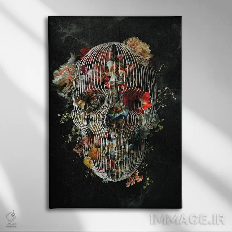 تابلو جمجمه قفس اثر علی گولچ - نمای روبهرو روی دیوار