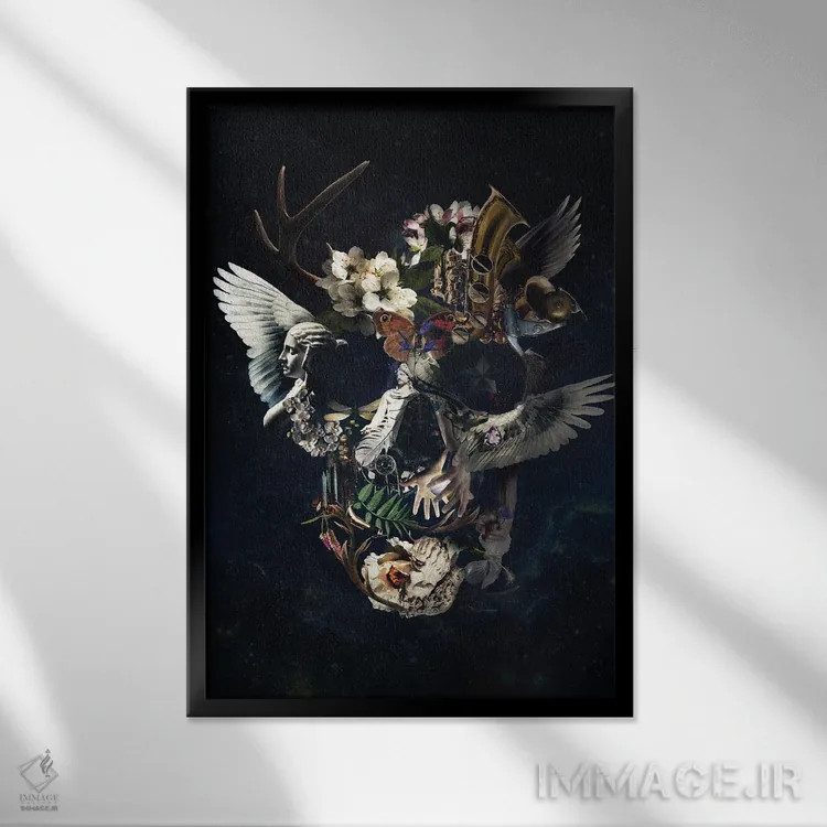 تابلو جمجمه داستانی اثر علی گولچ - نمای قابدار مشکی