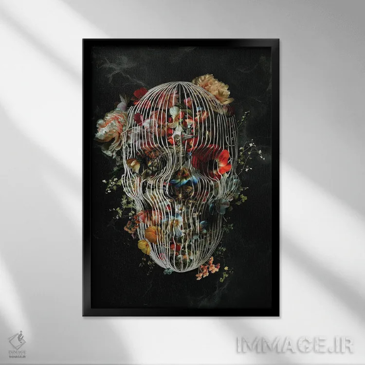 تابلو جمجمه قفس اثر علی گولچ - نمای قابدار مشکی