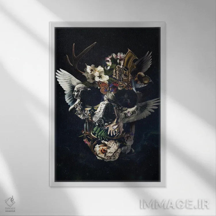 تابلو جمجمه داستانی اثر علی گولچ - نمای قابدار سفید