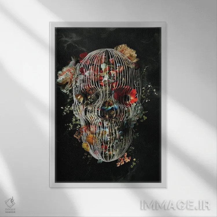 تابلو جمجمه قفس اثر علی گولچ - نمای قابدار سفید