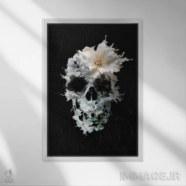 تابلو پاشش شکوفهها اثر علی گولچ - نمای قابدار سفید