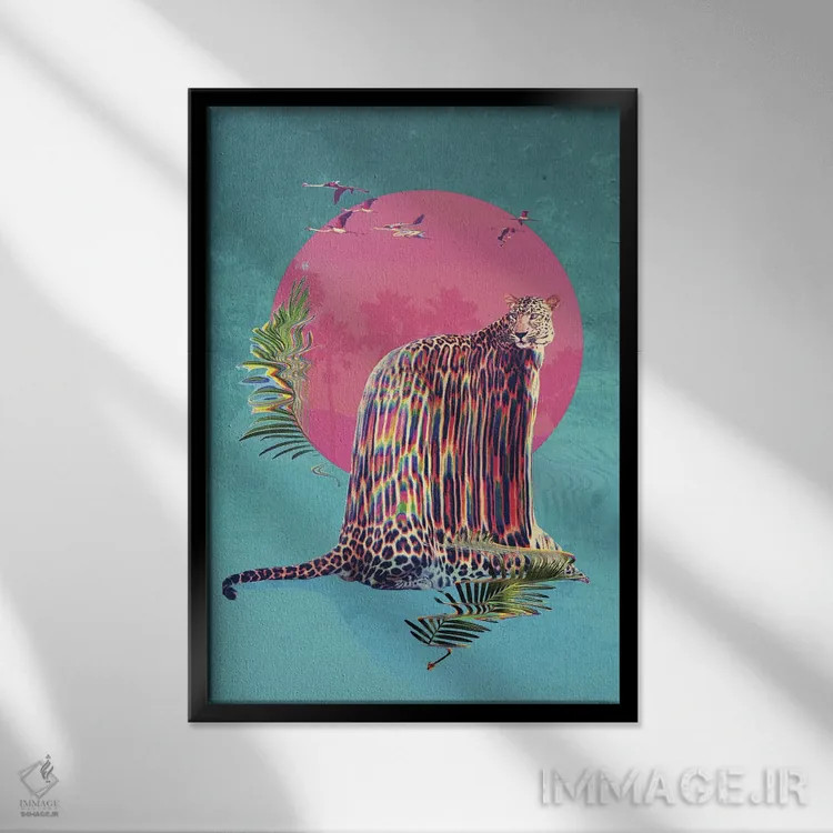 تابلو پلنگ خالدار (جگوار) اثر علی گولچ - نمای قابدار مشکی