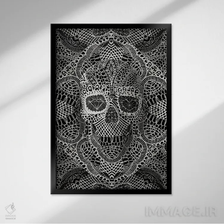 تابلو جمجمه توری اثر علی گولچ - نمای قابدار مشکی