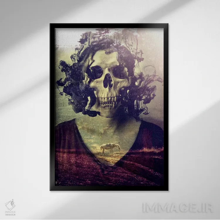 تابلو دوستدختر جمجمهای اثر علی گولچ - نمای قابدار مشکی