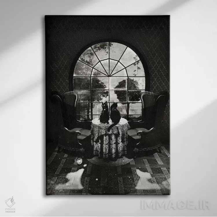 تابلو جمجمه اتاق سیاه و سفید اثر علی گولچ - نمای روبهرو روی دیوار