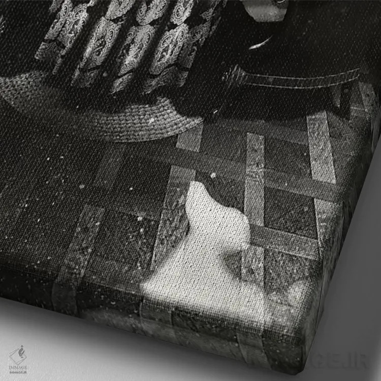 تابلو جمجمه اتاق سیاه و سفید اثر علی گولچ - نمای نزدیک بافت بوم