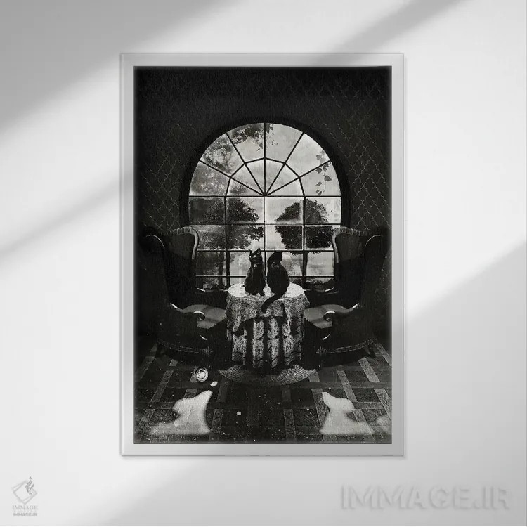 تابلو جمجمه اتاق سیاه و سفید اثر علی گولچ - نمای قابدار سفید