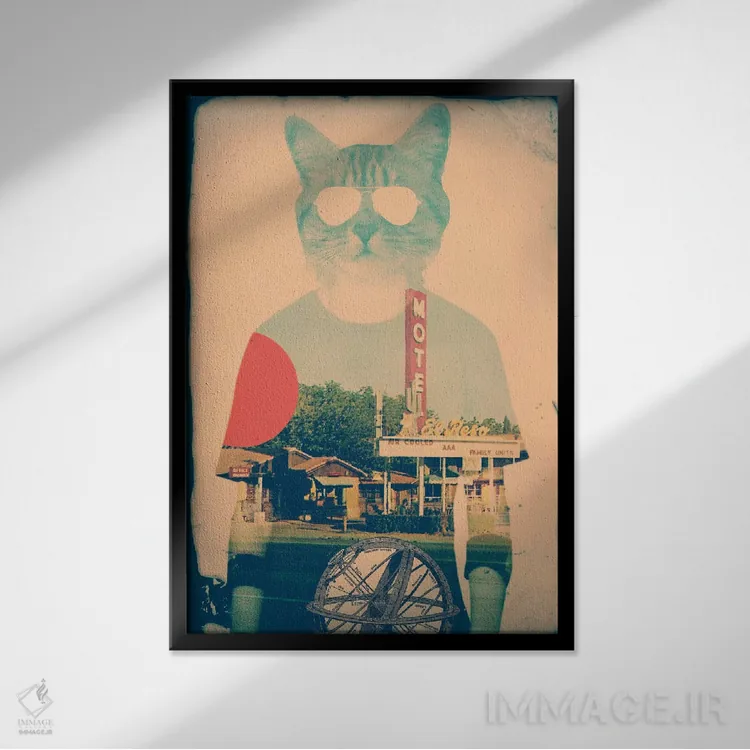 تابلو گربه شیک اثر علی گولچ - نمای قابدار مشکی