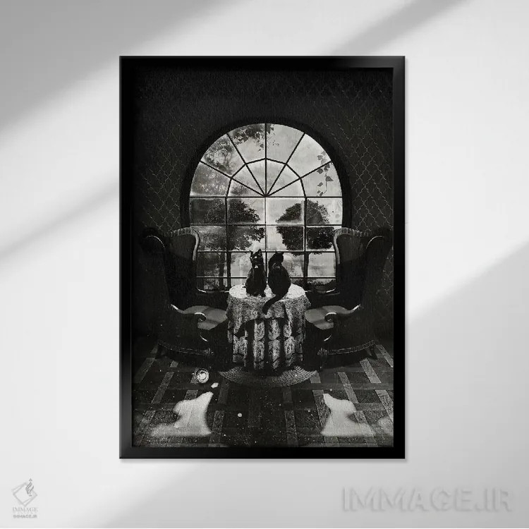 تابلو جمجمه اتاق سیاه و سفید اثر علی گولچ - نمای قابدار مشکی