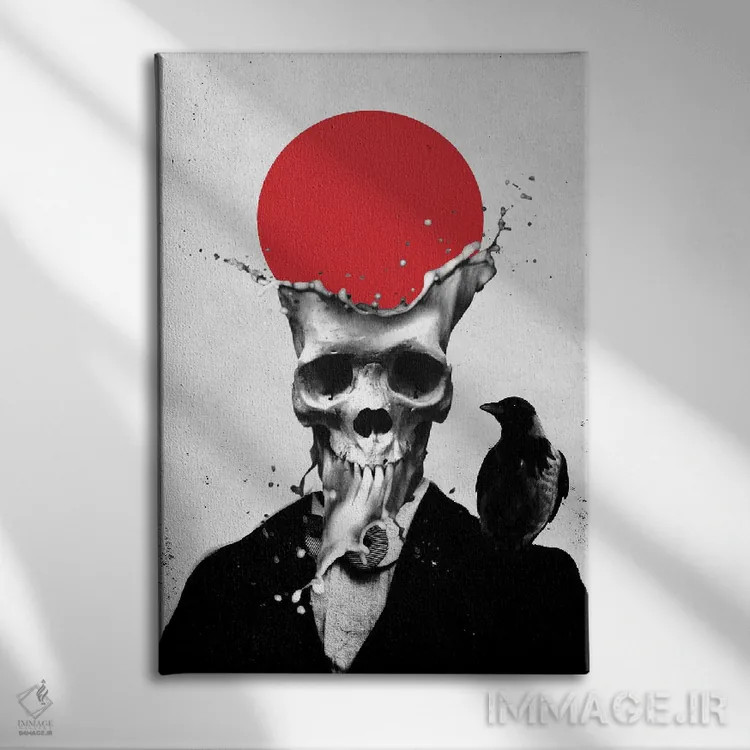 تابلو جمجمه پاشیده اثر علی گولچ - نمای روبهرو روی دیوار