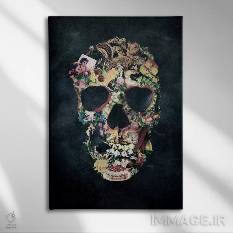 تابلو جمجمه قدیمی (وینتیج) اثر علی گولچ - نمای روبهرو روی دیوار