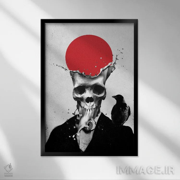 تابلو جمجمه پاشیده اثر علی گولچ - نمای قابدار مشکی