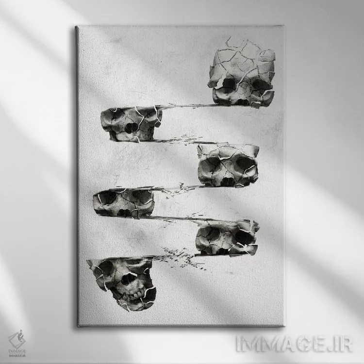 تابلو جمجمه تحریفشده اثر علی گولچ - نمای روبهرو روی دیوار