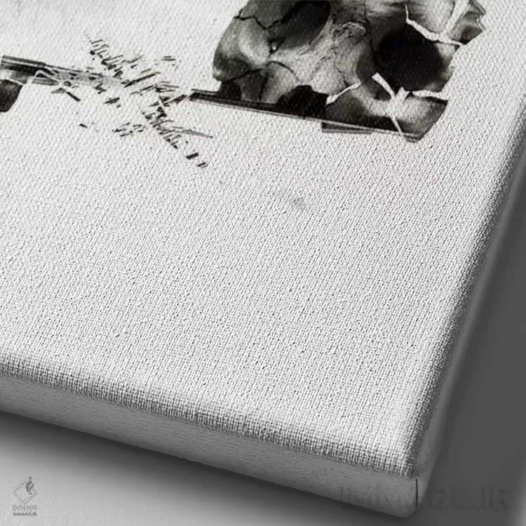 تابلو جمجمه تحریفشده اثر علی گولچ - نمای نزدیک بافت بوم