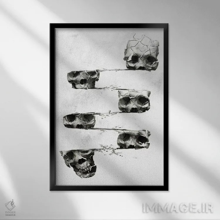 تابلو جمجمه تحریفشده اثر علی گولچ - نمای قابدار مشکی