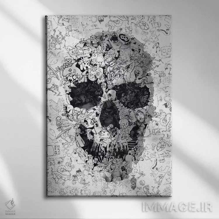تابلو جمجمه خطخطی اثر علی گولچ - نمای روبهرو روی دیوار