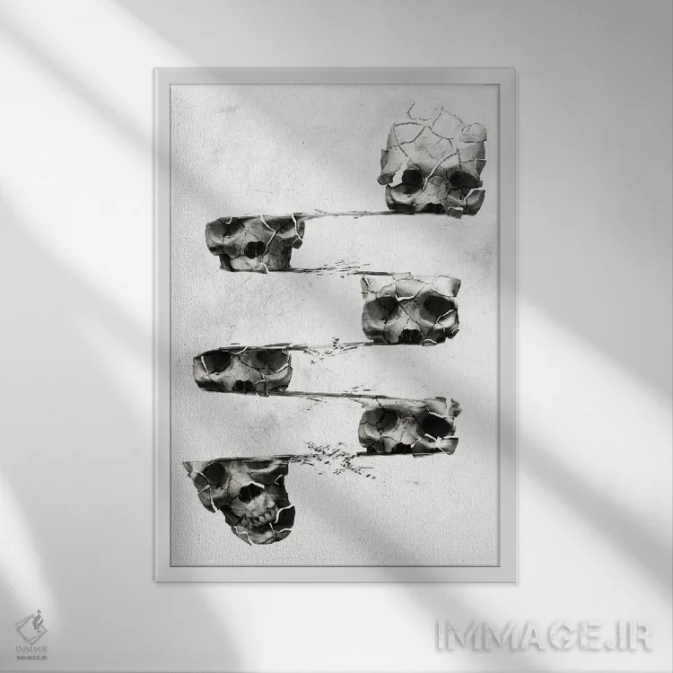 تابلو جمجمه تحریفشده اثر علی گولچ - نمای قابدار سفید