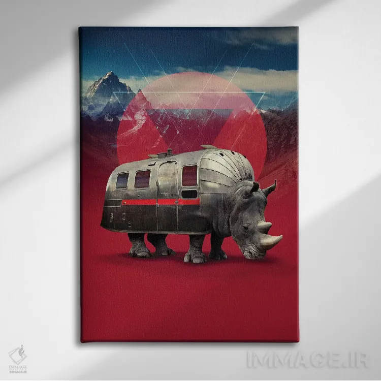 تابلو کرگدن اثر علی گولچ - نمای روبهرو روی دیوار