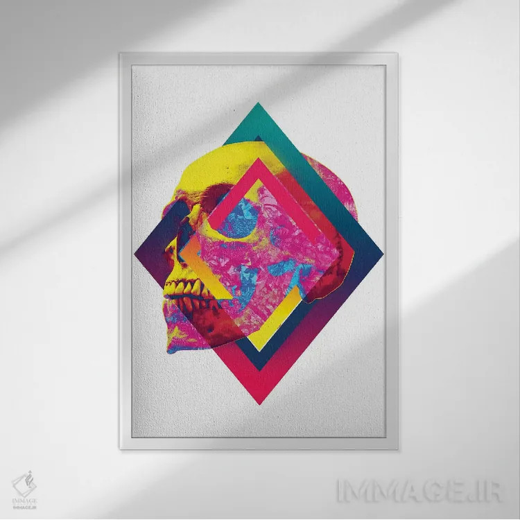 تابلو جمجمه پرطراوت I اثر علی گولچ - نمای قابدار سفید