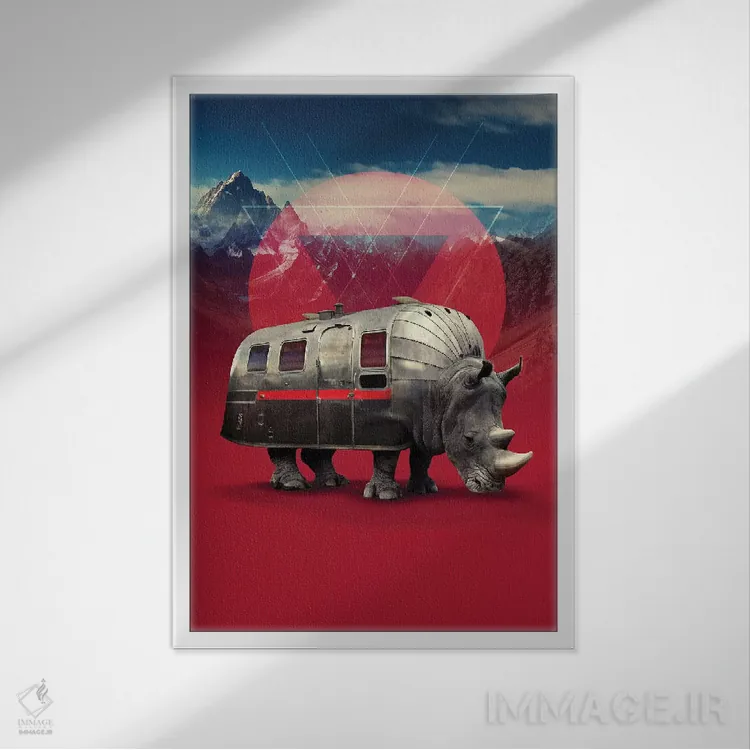 تابلو کرگدن اثر علی گولچ - نمای قابدار سفید