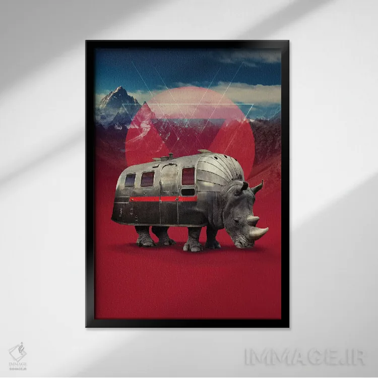 تابلو کرگدن اثر علی گولچ - نمای قابدار مشکی