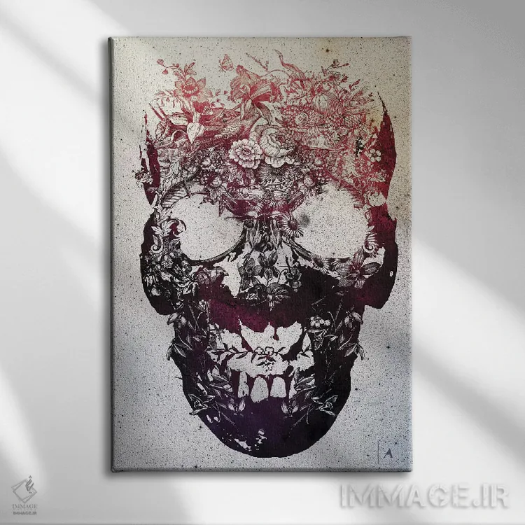 تابلو جمجمه گلدار اثر علی گولچ - نمای روبهرو روی دیوار