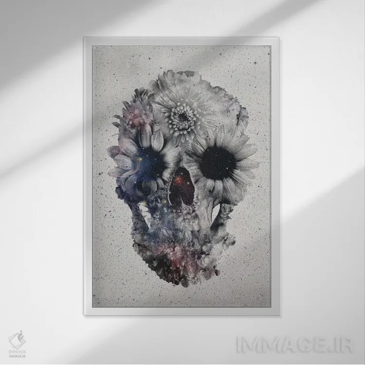تابلو جمجمه گلدار شماره ۲ اثر علی گولچ - نمای قابدار سفید