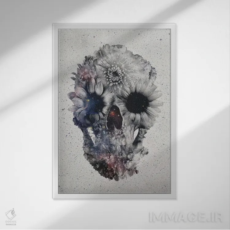 تابلو جمجمه گلدار شماره ۲ اثر علی گولچ - نمای قابدار سفید