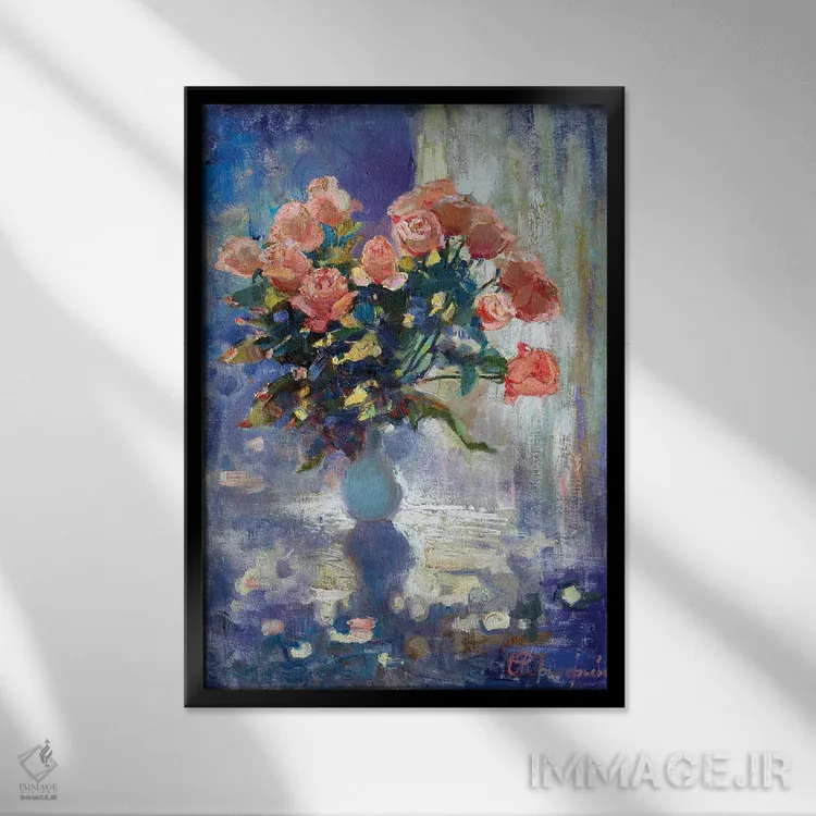 تابلو رزها در زمستان اثر آناستاسیا گریگوریوا - نمای قابدار مشکی