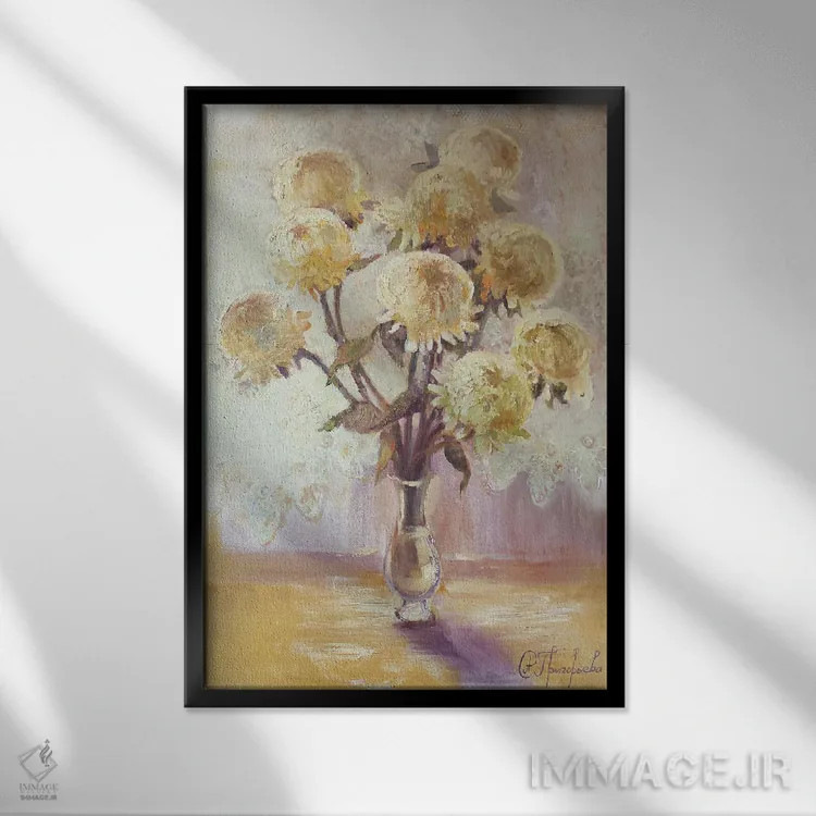 تابلو ۹ گل داوودی اثر آناستاسیا گریگوریوا - نمای قابدار مشکی