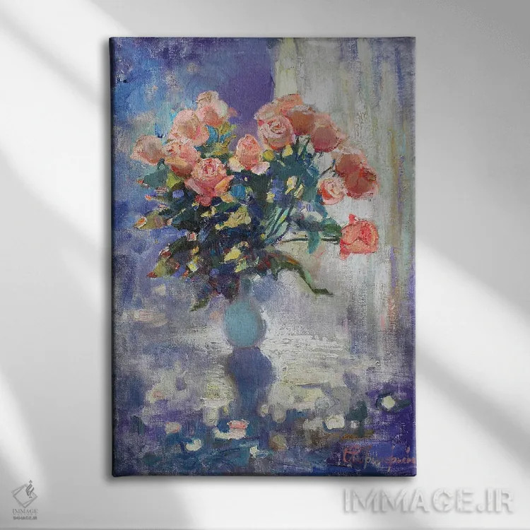 تابلو رزها در آوریل اثر آناستاسیا گریگوریوا - نمای روبهرو روی دیوار