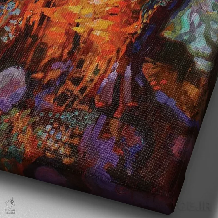 تابلو آلکونست و سیرین II (دو پرنده اسطورهای) اثر آناستاسیا گریگوریوا - نمای نزدیک بافت بوم