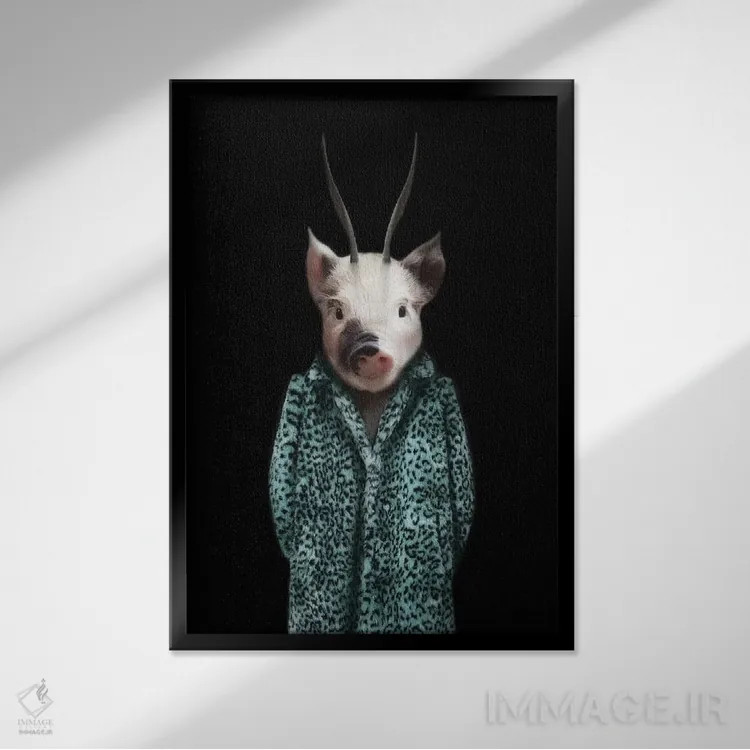 تابلو پرسی خوکچه در لباس آبی اثر آرک و گوستز (گروه هنری) - نمای قابدار مشکی