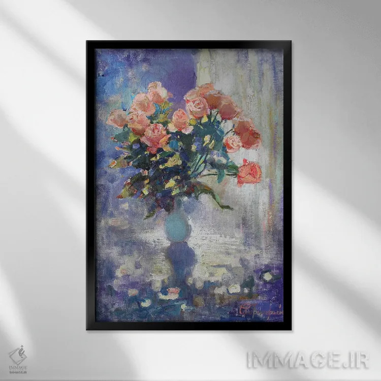 تابلو رزها در آوریل اثر آناستاسیا گریگوریوا - نمای قابدار مشکی