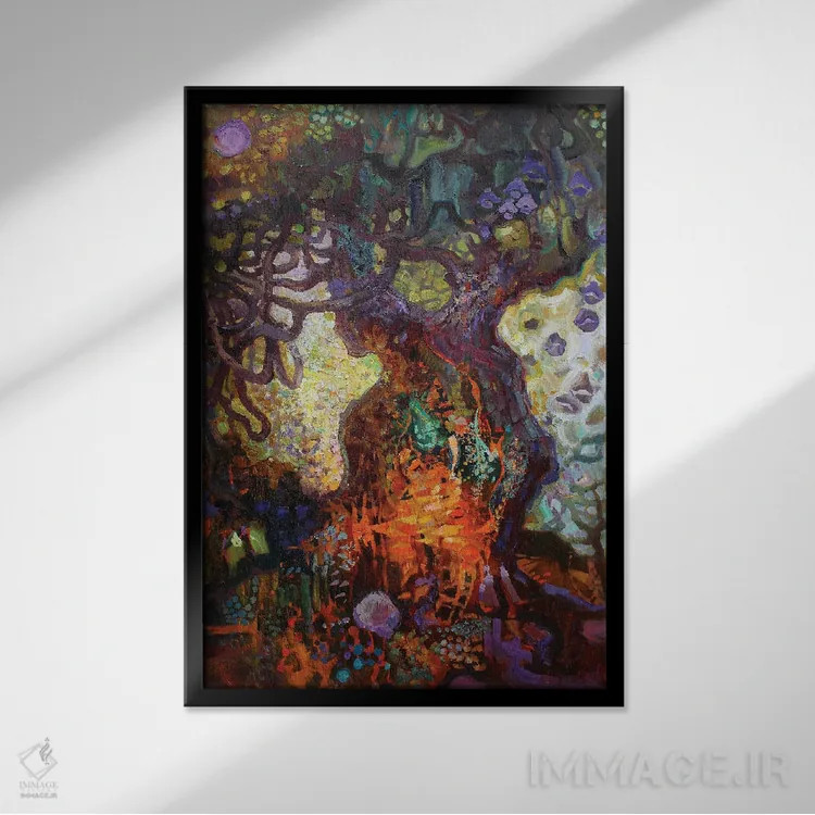 تابلو آلکونست و سیرین II (دو پرنده اسطورهای) اثر آناستاسیا گریگوریوا - نمای قابدار مشکی