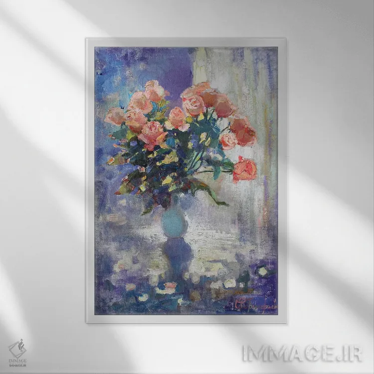 تابلو رزها در آوریل اثر آناستاسیا گریگوریوا - نمای قابدار سفید